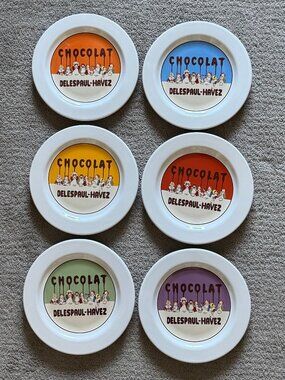 6 Pottery Barn Chocolat Theme 8" Dishes Delespaul-Havez chocolate factory,MINT!